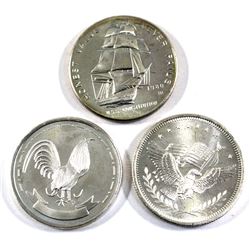 Lot of 3x 1oz Fine Silver rounds. Lot includes: Eagle with United states flag, Mexico with Rooster o