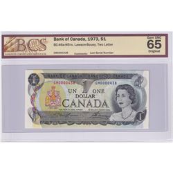 Low Serial Number! BC-46a-N5-iv 1973 Bank of Canada $1, Lawson-Bouey, S/N: GM0000438, BCS Certified 