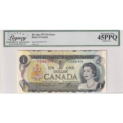 Error! 1973 BC-46a $1, Bank of Canada, Lawson-Bouey, S/N: FD3881078, Cutting Error, Legacy Certified