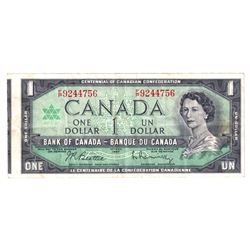 Cut Off Register Error! 1967 BC-45b $1, Bank of Canada, Beattie-Rasminsky, S/N: F/P9244756, Fine (Li