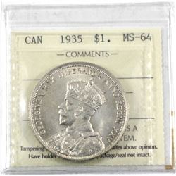 1935 Canada Silver $1 ICCS Certified MS-64.