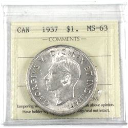1937 Canada Silver $1 ICCS Certified MS-63.