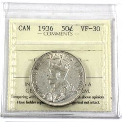 1936 Canada 50-cent ICCS Certified VF-30.