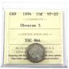 Image 1 : 1894 Canada 10-cent Obverse 5 ICCS Certified VF-20.