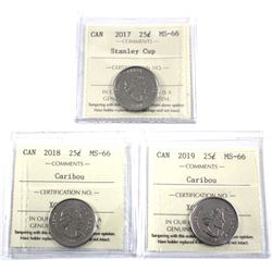 2017 Stanley Cup, 2018 & 2019 Canada 25-cent ICCS Certified MS-66. 3pcs