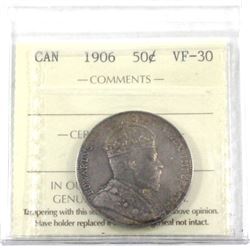 1906 Canada 50-cent ICCS Certified VF-30.