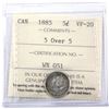 Image 1 : 1885 Canada 5-cent Small 5 Over 5 ICCS Certified VF-20.