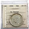 Image 1 : 1950 Canada 50-cent No Design ICCS Certified AU-55 with a Double Die Crack