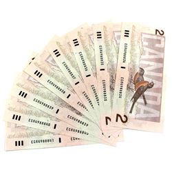 1986 Bank of Canada $2 Notes Bonin-Thiessen Signatures with Consecutive Serial Numbers EGR4988834-84