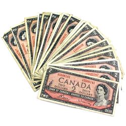 1954 Bank of Canada $2 Notes - 12x Beattie-Rasminsky, 10x Lawson-Bouey & 1x Bouey-Rasminsky Signatur
