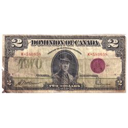 1923 DC-26e $2, Dominion of Canada, McCavour-Saunders, Bronze Seal, Group 1, VF (Damaged).