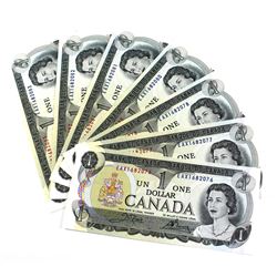 1973 Bank of Canada $1 Notes Crow-Bouey Signature, BC-46bA EAX Replacement with Consecutive Serial N
