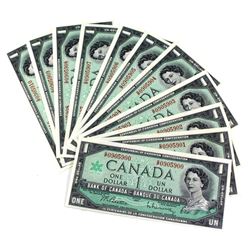 1967 Bank of Canada $1 Notes Beattie-Rasminsky Signatures with Consecutive Serial Numbers G/P0905900