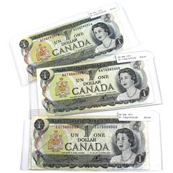 1973 Bank of Canada $1 Notes with 2, 3 & 4 Digit Serial Numbers - 2 Digit ECC5000005, 3 Digit BAT554