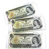 Image 1 : 1973 Bank of Canada $1 Notes with 2, 3 & 4 Digit Serial Numbers - 2 Digit ECC5000005, 3 Digit BAT554