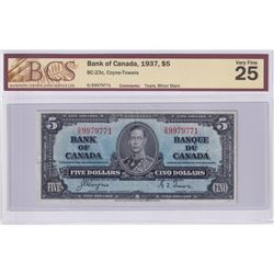 1937 BC-23c $5, Bank of Canada, Coyne-Towers, S/N: D/S9979771, BCS Certified VF-25 (Tears, Minor Sta