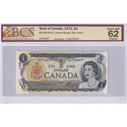 1973 BC-46a-N1-iii $1, Bank of Canada, Lawson-Bouey, Two Letter, 4 Digit RADAR S/N: AD7968697, BCS C