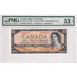 1954 BC-42b $50, Bank of Canada, Beattie-Rasminsky, Modified Portrait, S/N: B/H1838577, PMG Certifie