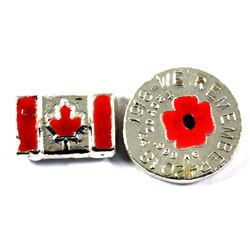 Beaver Bullion 1oz Enameled Canada Flag & Remembrance Day Poppy .999 Fine Poured Silver. 2pcs (TAX E