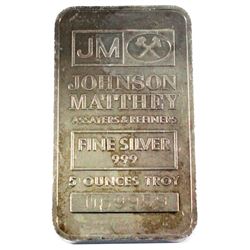 Johnson Matthey 5oz .999 Fine Silver Bar. (TAX Exempt)