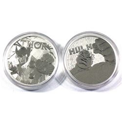 2018 & 2019 Tuvalu $1 Marvel 1oz .9999 Fine Silver Coins - 2018 Thor & 2019 Hulk. 2pcs (TAX Exempt)