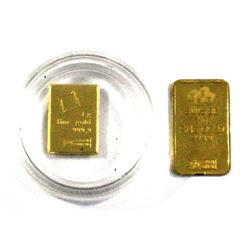 Valcambi Suisse & Pamp Suisse 1 Gram .9999 Fine Gold Bars. 2pcs (TAX Exempt)