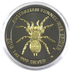 2015 Australia 1oz Ruthenium & Gold Plated .999 Fine Silver Australian Funnel-Web Spider in Capsule.