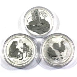 2016, 2017 & 2020 Australia 1oz .999 Fine Silver Lunar Coins in Capsules - 2016 Year of the Monkey, 