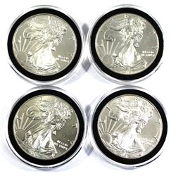2011, 2013, 2015 & 2016 USA 1oz .999 Fine Silver Eagles in Capsules (Coins may be lightly toned). 4p