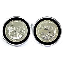 2016 & 2017 Somali Republic .9999 Fine Silver African Elephants in Capsules (2016 is toned). 2pcs (T