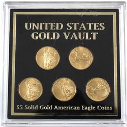 "United States Gold Vault" Featuring 2010 USA 1/10oz Fine Gold Eagles in Hard Plastic Casing. 5pcs (