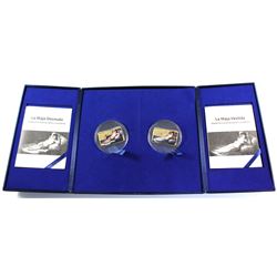2015 2-coin Solomon Island $5 Set, featuring 1oz Pure Silver with 24K gold plating with cabochon Sap