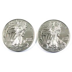 2019 & 2020  United States 1oz Silver Eagles in BU Condition. (Tax exempt) 2pc