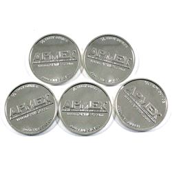 Lot of 5x 1/2 oz. Fine Silver APMEX rounds featuring Eagle in front of American Flag. .999 Fine (Tax