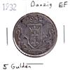 Image 1 : 1932 Danzig Silver 5 Gulden *RARE KEY DATE ISSUE* Coin is approximately EF with some toning.