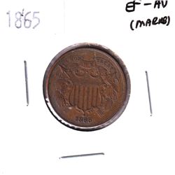 1865 United States 2-cent in EF-AU Condition. Coin has some unique die cracks throughout the margins