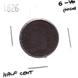 1826 United States Half Cent in G-VG condition (A few rim minor rim bumps)