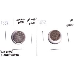 Lot of 2x United States Silver coins from the Mid 1800's. Lot includes: 1937 Half Dime Small date, N