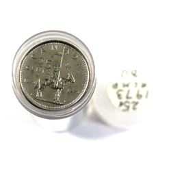 1973 Canada 25-cent Roll R.C.M.P Commemorative. 40x UNC or better coins, come in a plastic tube.
