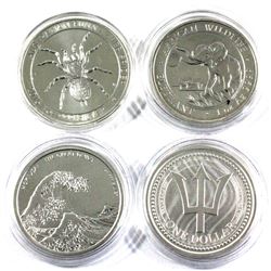Lot of 4x 1oz Fine Silver coins. Lot includes: 2017 Fiji $1 "The Great Wave", 2017 Barbados $1 with 