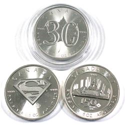 Lot of 3x Canadian 1oz Fine Silver commemorative Maple leafs. Lot includes: 1988-2018 30th Anniversa
