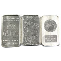 Lot of 3x 1oz Fine Silver Bars. Lot includes: 2018 Australia $1 Year of the Dragon, Perth Mint bar w