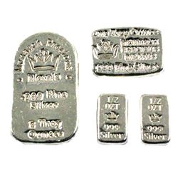 Lot of Monarch Fine Silver hand poured ingots. Lot includes: 2oz tombstone shape, 1z 1oz and 2x 1/2o