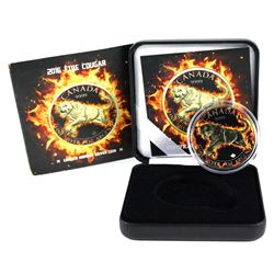 2016 $5 1oz Fine Silver Maple leaf "Fire Cougar" with selective gold plating and Colourized. Limited