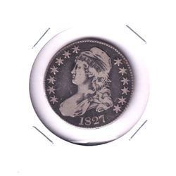 1827 United States Silver Capped Bust 50-cent, Square Base 2. Coin is a strong Fine condition with c