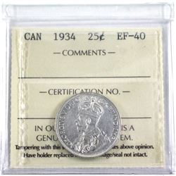 25-cent 1934 ICCS Certified EF-40. A Nice full detail coin with bright fields.