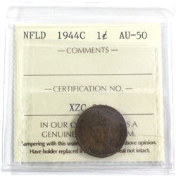 1944C Newfoundland 1-cent ICCS Certified AU-50. A rich Chocolate brown coin with strong details.