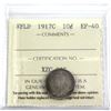 Image 1 : 1917C Newfoundland Silver 10-cent ICCS Certified EF-40.  Lightly toned with attractive hints of Oliv