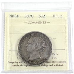 1870 Newfoundland Silver 50-cent ICCS Certified F-15. A Natural gun metal grey tones.