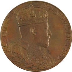 1902 Edward VII Coronation Medallion featuring Queen Alexandria on Reverse.  Eimer # 1871a, 56mm Bro